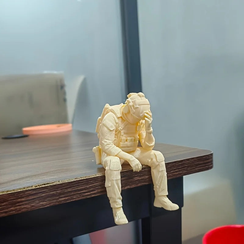Military Style Sitting Soldier Figurine 3D Printed Miniature Tactical Gear Desk Ornaments Home Office Bookshelf Decor Craft Gift Oasis Select beigeSitting Soldier