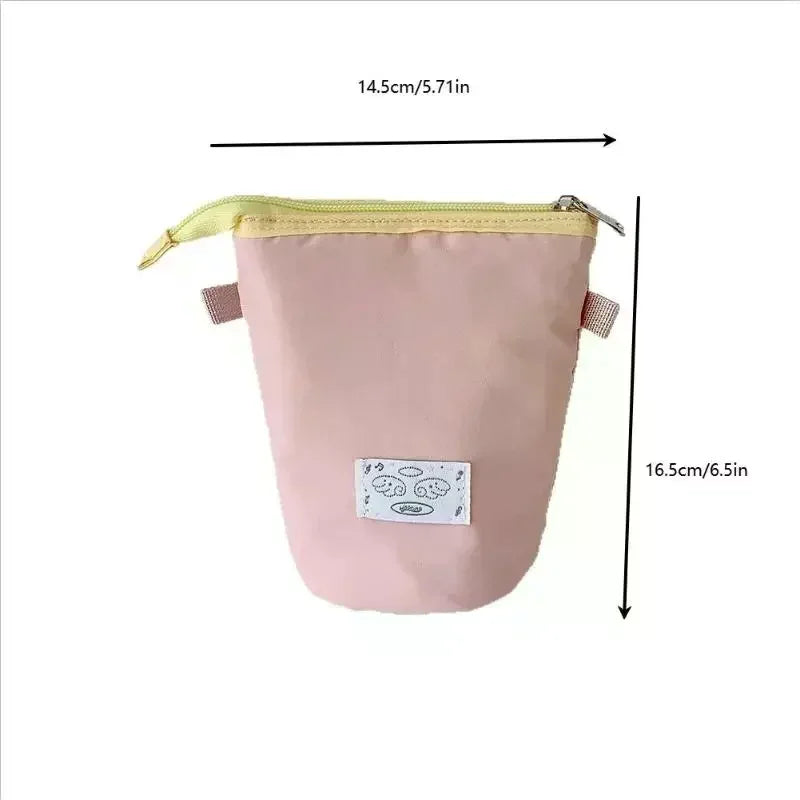 1Pcs Cute Polka Dot Solid Color Stationery Pencil Case Student Two Way Desktop Pen Holder Portable Organizer Bag ﻿ Oasis Select