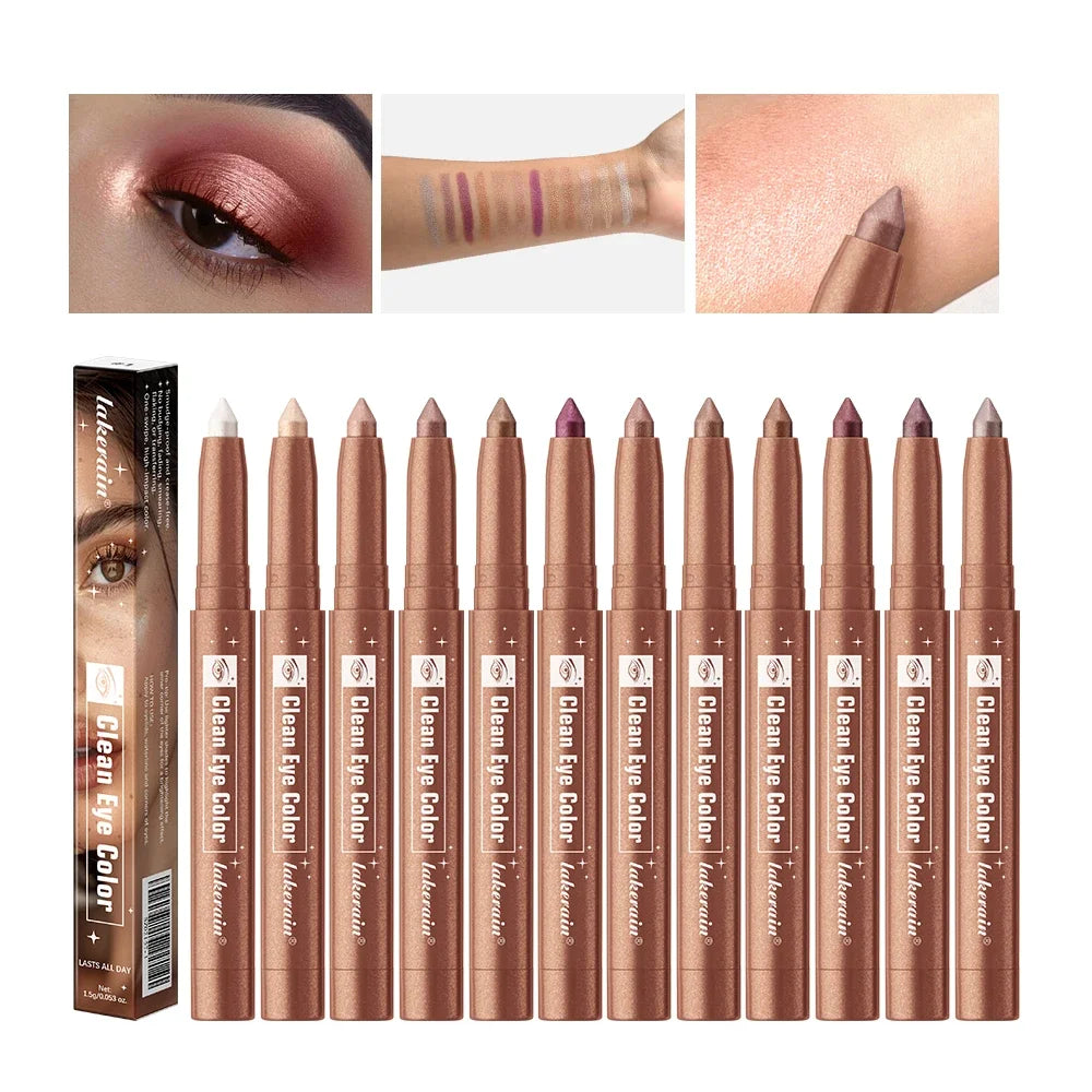 Lakerain 12-Color Waterproof Eyeshadow Sticks – Shimmer & Matte