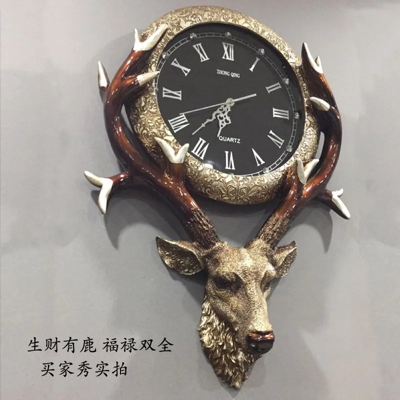 European Clock Living Room Creative Retro Deer Head Wall Clock Porch Home Silent Wall Clock Home Decor Living Room Decoration Oasis Select