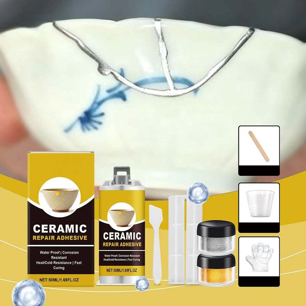 Kintsugi Repair Kit Broken Ceramics Glass Repair Glue Kit Adhesive Food Safe for Bathtub Vanity Plate Art Craft Figurines Oasis Select