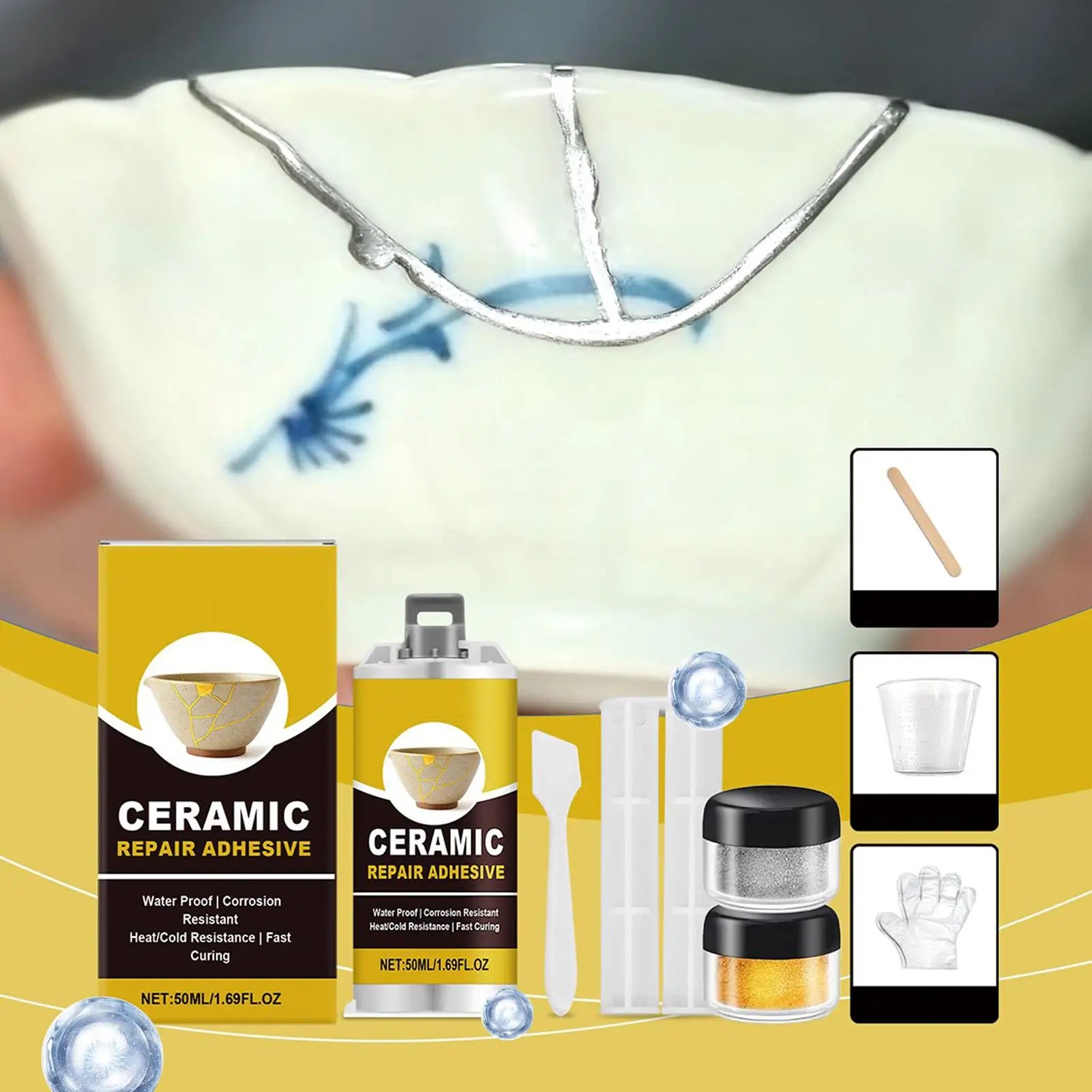 Kintsugi Repair Kit Broken Ceramics Glass Repair Glue Kit Adhesive Food Safe for Bathtub Vanity Plate Art Craft Figurines Oasis Select
