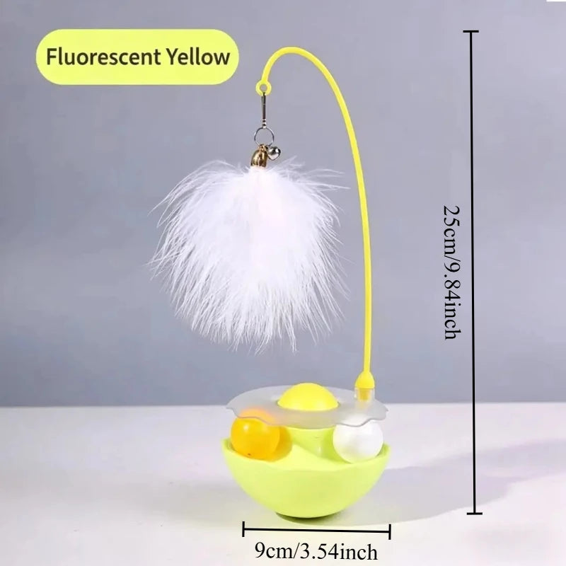 Multifunctional Rotating Turntable Cat Tumbler Toy Built-in Catnip Ball & Teaser Wand for Indoor Kitten Entertainment Oasis Select Yellow