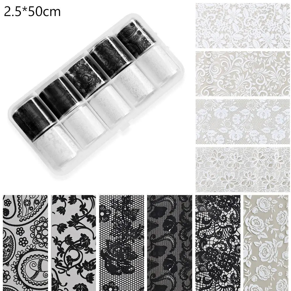 10-Roll Lace Nail Foil Transfer Strips – DIY Nail Art Wraps Nail Foil Wraps Oasis Select A