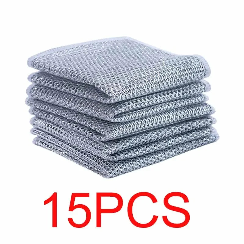 Kitchen Teel Wire Cleaning Cloths Double Sided Thickened Metal Silver Wires Rags Kitchen Dish Pot Washing Cloth Towel Clean Tool Oasis Select 15PCS Double Layer