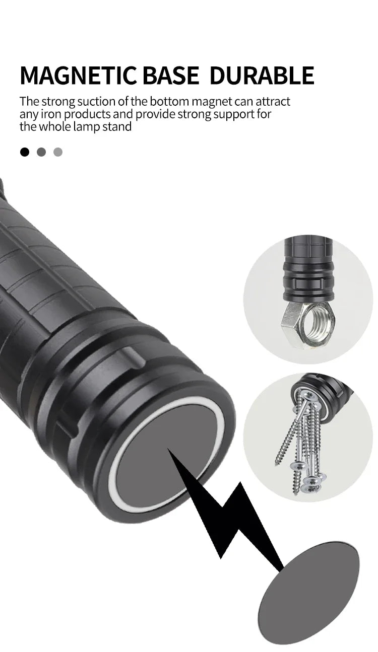 USB Rechargeable XHP50 LED Flashlight Flexible Pickup Tool Lamp with Magnet Zoomable Torch Multifunctional Foldable Flashlight Oasis Select