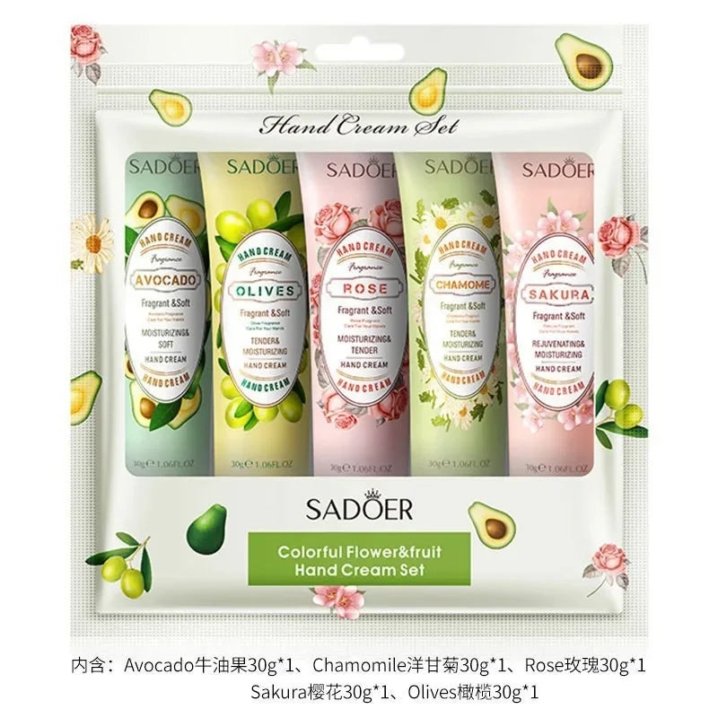 SADOER 5-Piece Fruit Plant Hand Cream Set – Moisturizing Gift Hand Cream Set Oasis Select Color A