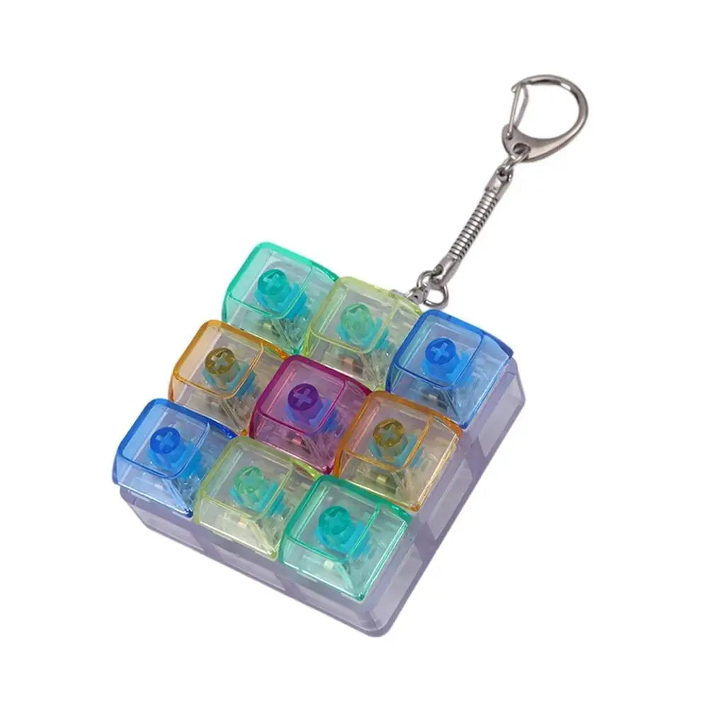 Transparent 9 Keys Mechanical Keyboard Keychain, LED Light Fidget Toy, Stress Relief Clicker Portable Keyring for Adults & Teens Oasis Select no light