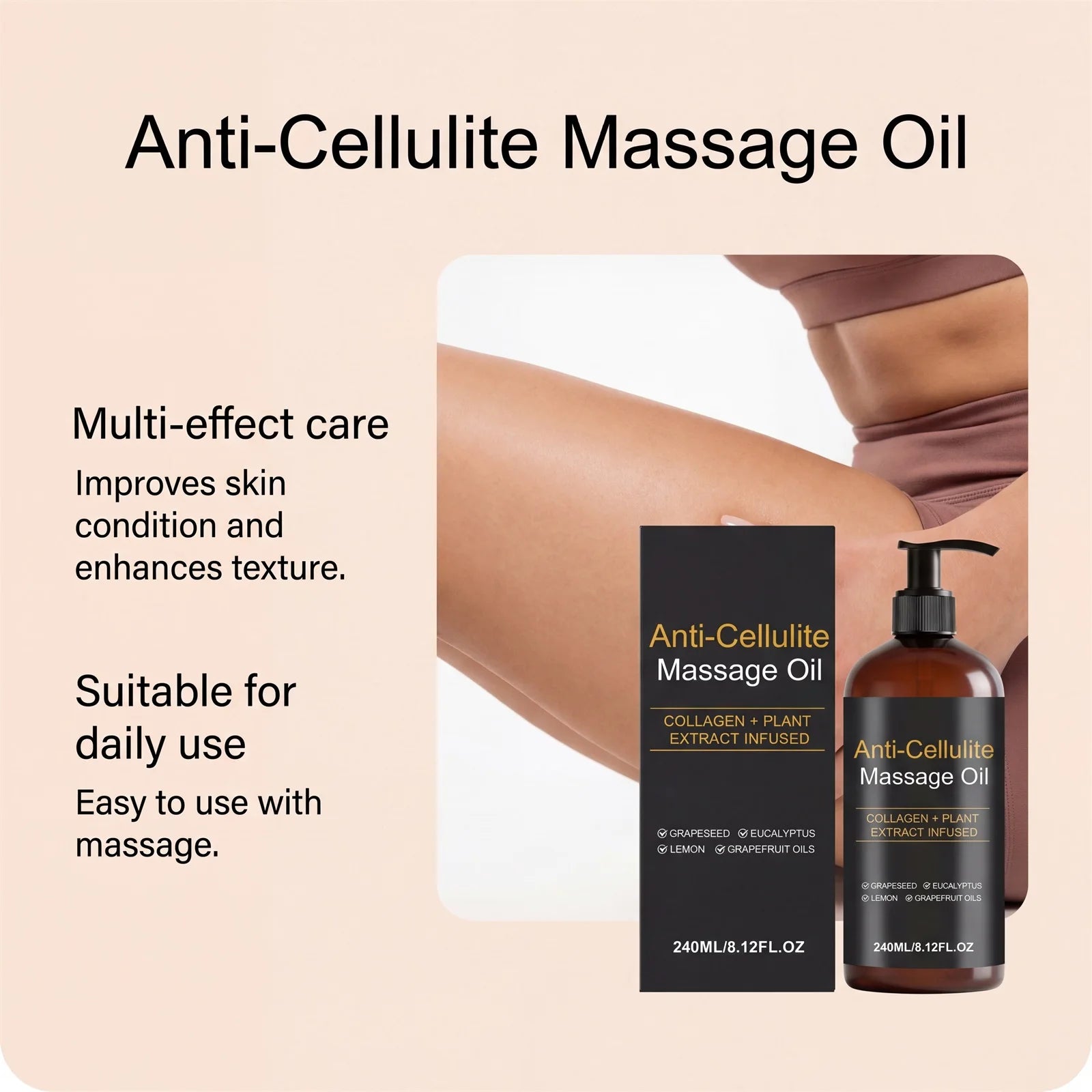 Firming Body Massage Oil with Collagen Anti Sagging Smoothing Cellulite Improve Skin Texture Refreshing Body Oil for Legs & Full Oasis Select