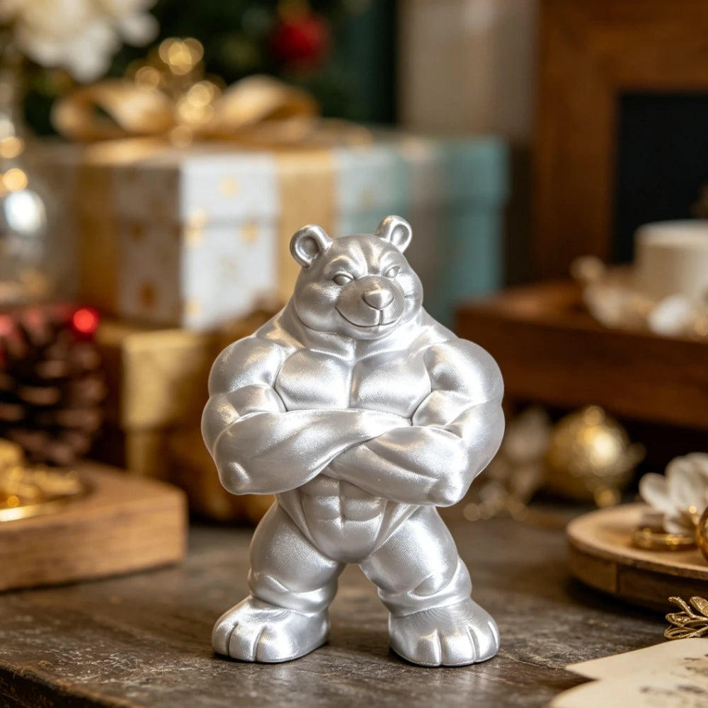 Strong Muscular Bear Figurine Whimsical Bear Statue Cute Animal Ornament Decor for Home Office Desk Tea Room Shelf Display Gifts Oasis Select