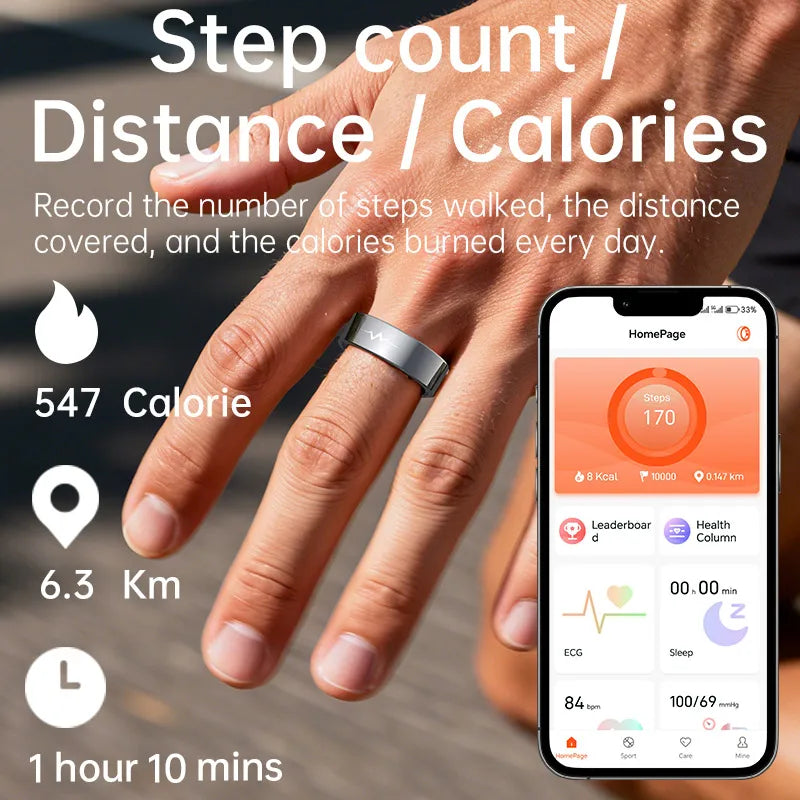 24-hour Health Monitoring Smart Ring Pressure Heartrate Sleep Monitor Men Lady Smartring Waterproof Multi-sport Mode Remote Care Oasis Select
