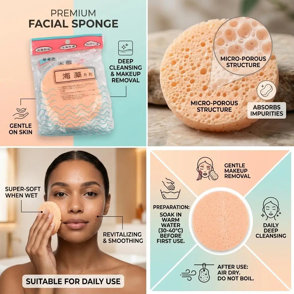 Seaweed Cellulose Facial Cleansing Sponge Puff – 2 Pack
