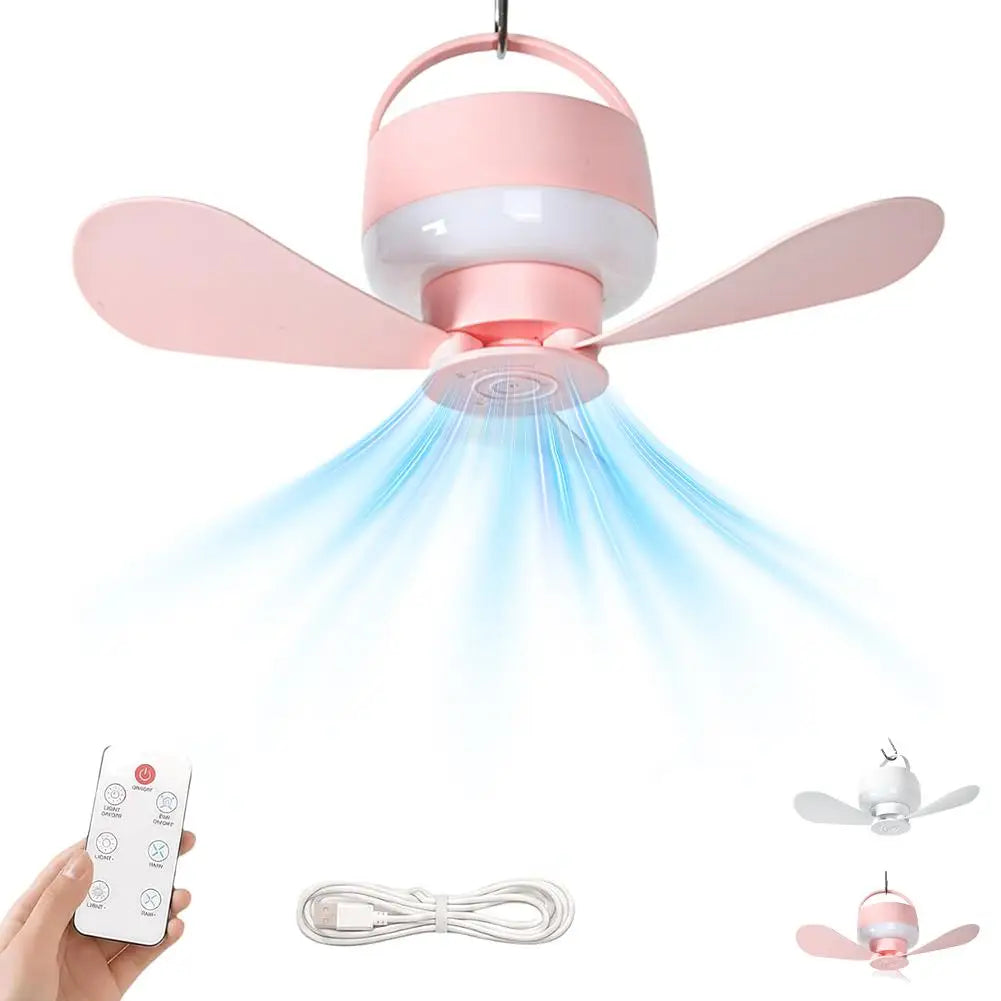 USB Rechargeable Mini Ceiling Fan With Light Remote Control Dimmable Led Hanging Fan For Student Dormitory Camping Tent RV Oasis Select