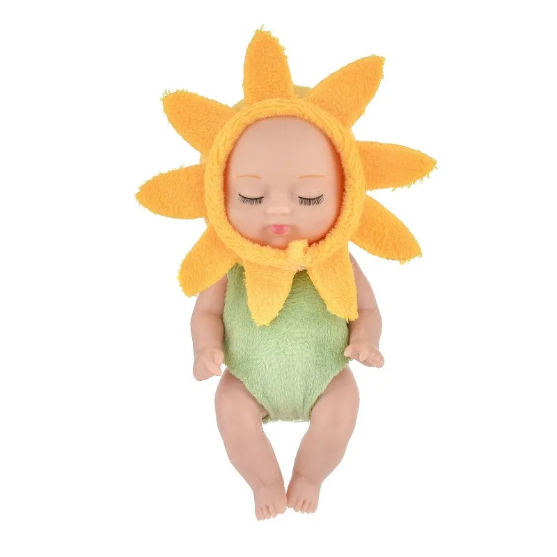 Sleeping Mini Reborn Baby Dolls Lifelike Cute Adorable Dolls with Butterfly Fox Sunflower Outfits Playset Kids Gift Toy Oasis Select sunflower