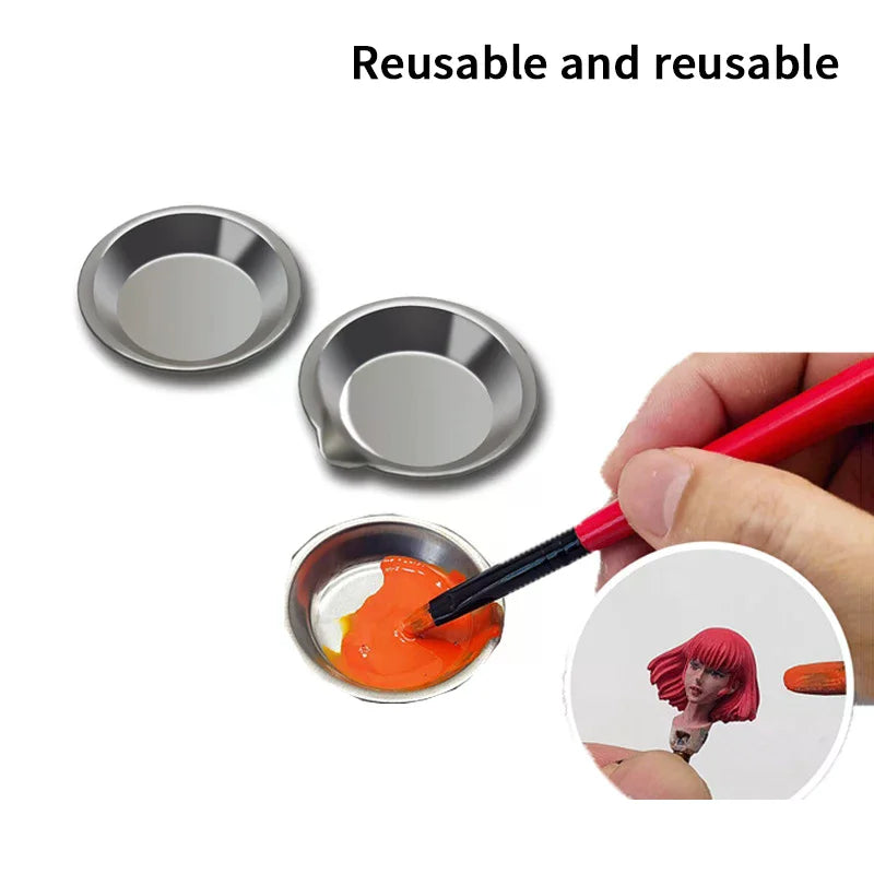 10Pcs Makeup Palette Stainless Steel Small Round Paint Tray Artist Watercolours Paint Mixing Palette Tray For Artist Oasis Select