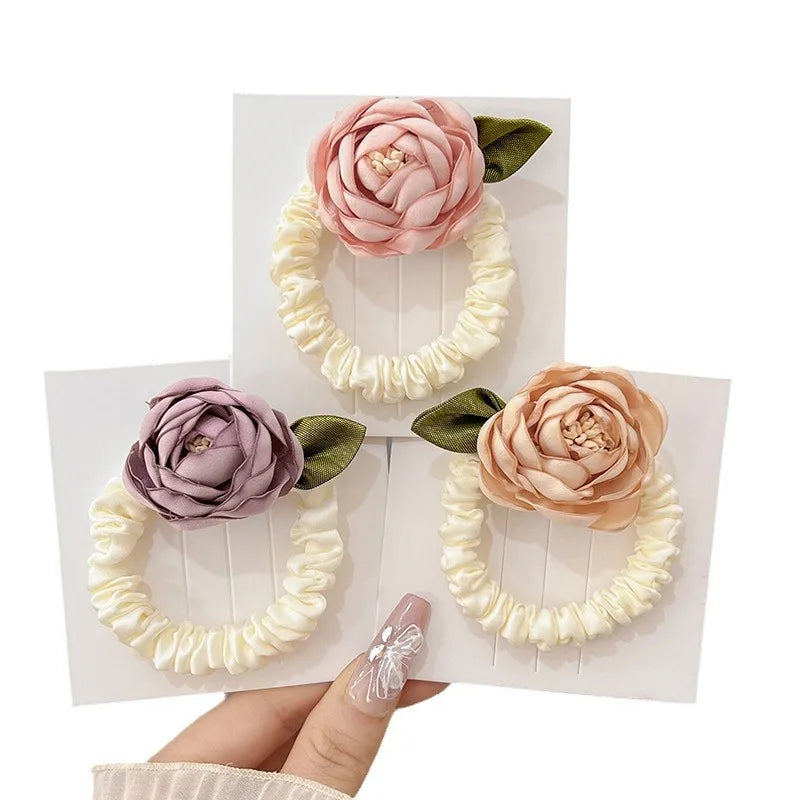 2/3 PCS Flower Hair Scrunchies for Women – Elegant Ponytail Holders for Thick, Curly, Thin & Fine Hair, No-Slip Donut Hair Ties Oasis Select Combo-3pcs