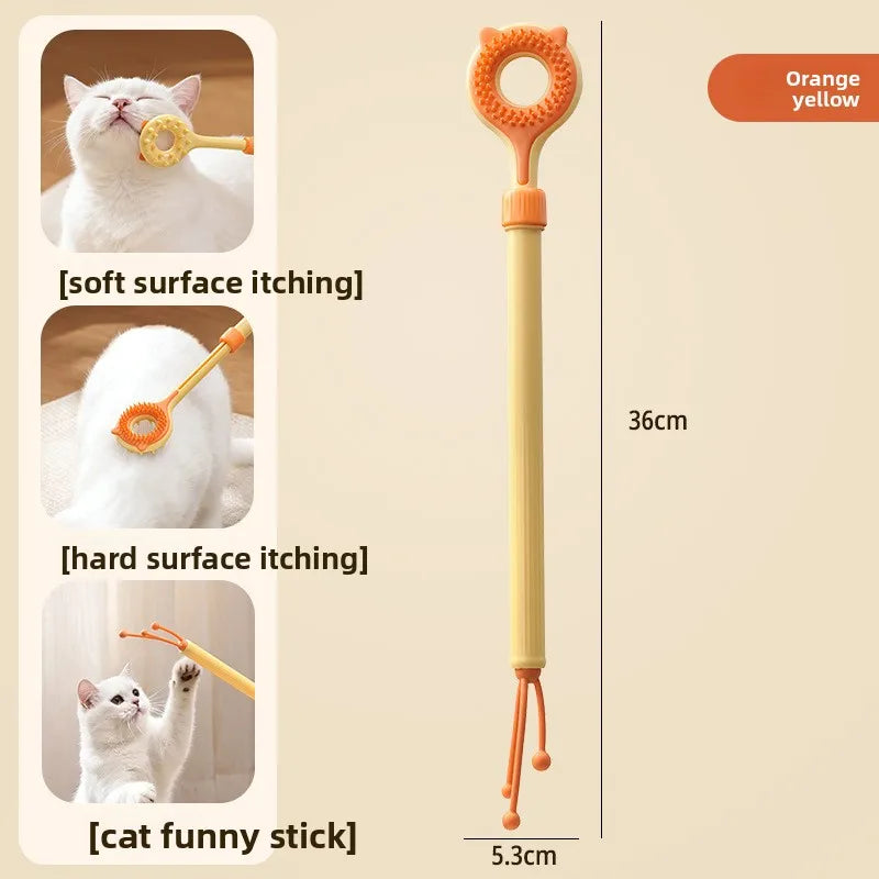 Double Sided Massager 2 in 1 Retractable Cat Tickler Cat Teaser Wand Interactive Cat Toy for Kitten Grooming Relieve Itching Oasis Select orange