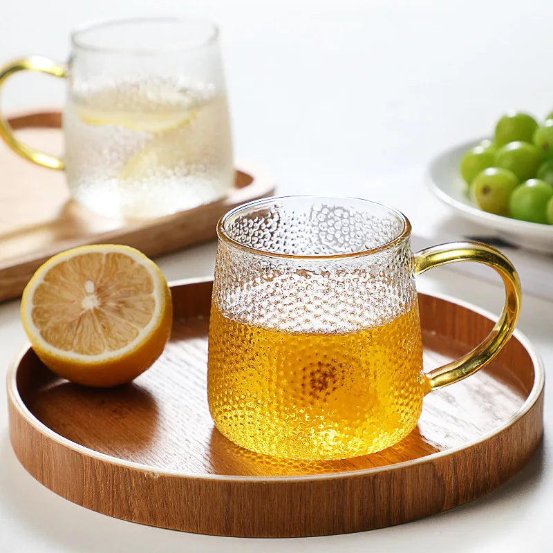 350ml/400ml Rose Glass Cup with Handle Household Breakfast Cup for Juice Coffee Clear Mug Cute Tea Milk Cup Glass Goblets Oasis Select