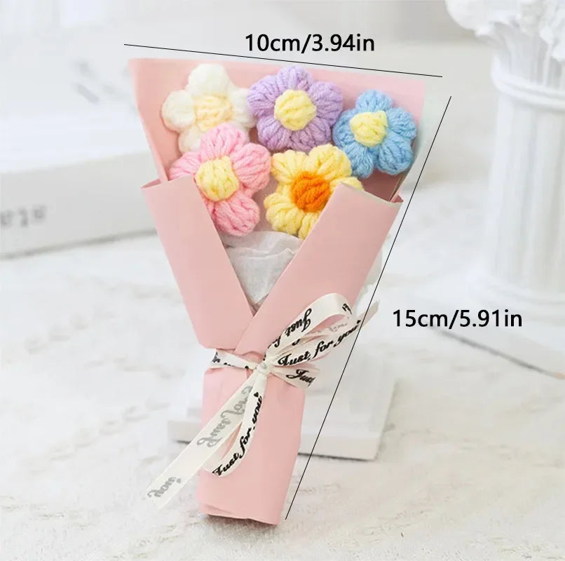 DIY Handwoven Knitted Flowers Bouquet Artificial Flower Knitted Woolen Flowers Woven Birthday Valentine's Day Gift Home Decor Oasis Select