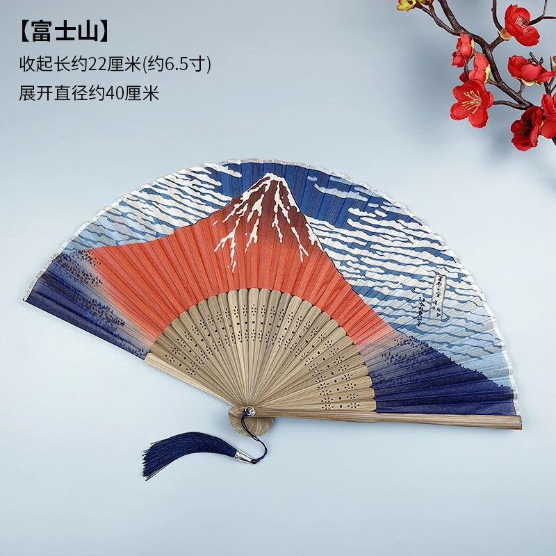 Japanese-style Small Folding Fan, Women's Summer Retro Portable Folding Cheongsam Dance Show Fan Oasis Select B
