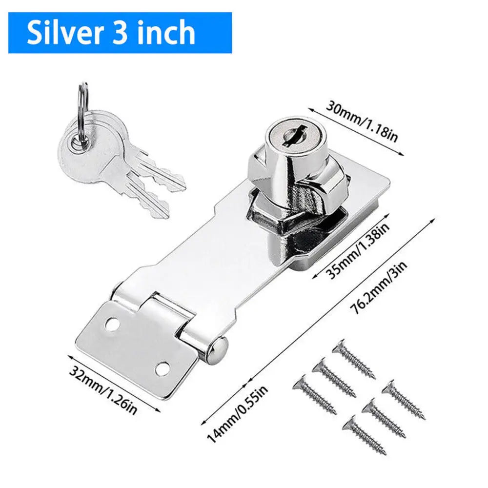 2.5/3/4inch Heavy Duty Locking Hasp with Keys Padlock Cupboard Drawer Wooden Box Lock Self Locking Security Staple Hardware Oasis Select