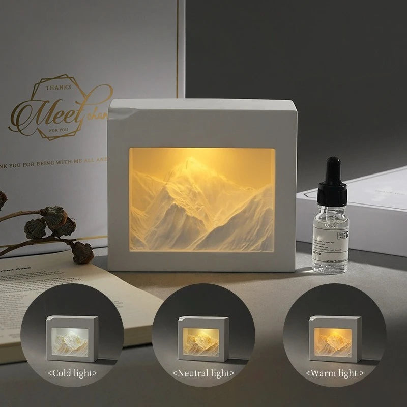 USB Aroma Diffuser Snow Mountain Stone Essential Oil Diffuser Aromatherapy Gift Box with 3 Color LED Light Home Fragrance Oasis Select