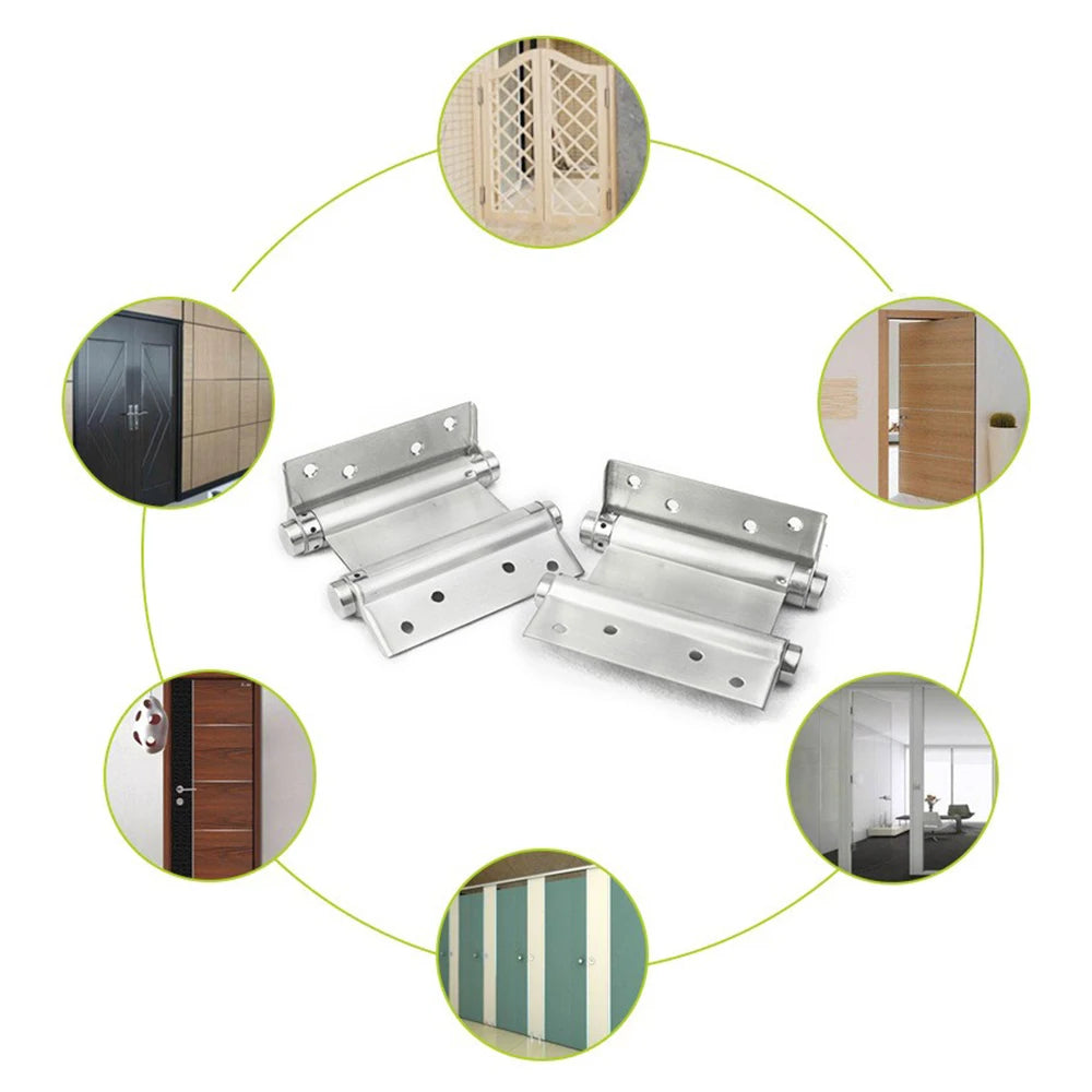 2Pcs 3-inch Stainless Steel Two-way Hinges,double Spring Hinges,denim Door Fence Automatic Closing Hinges Silver,Black W/Screws Oasis Select