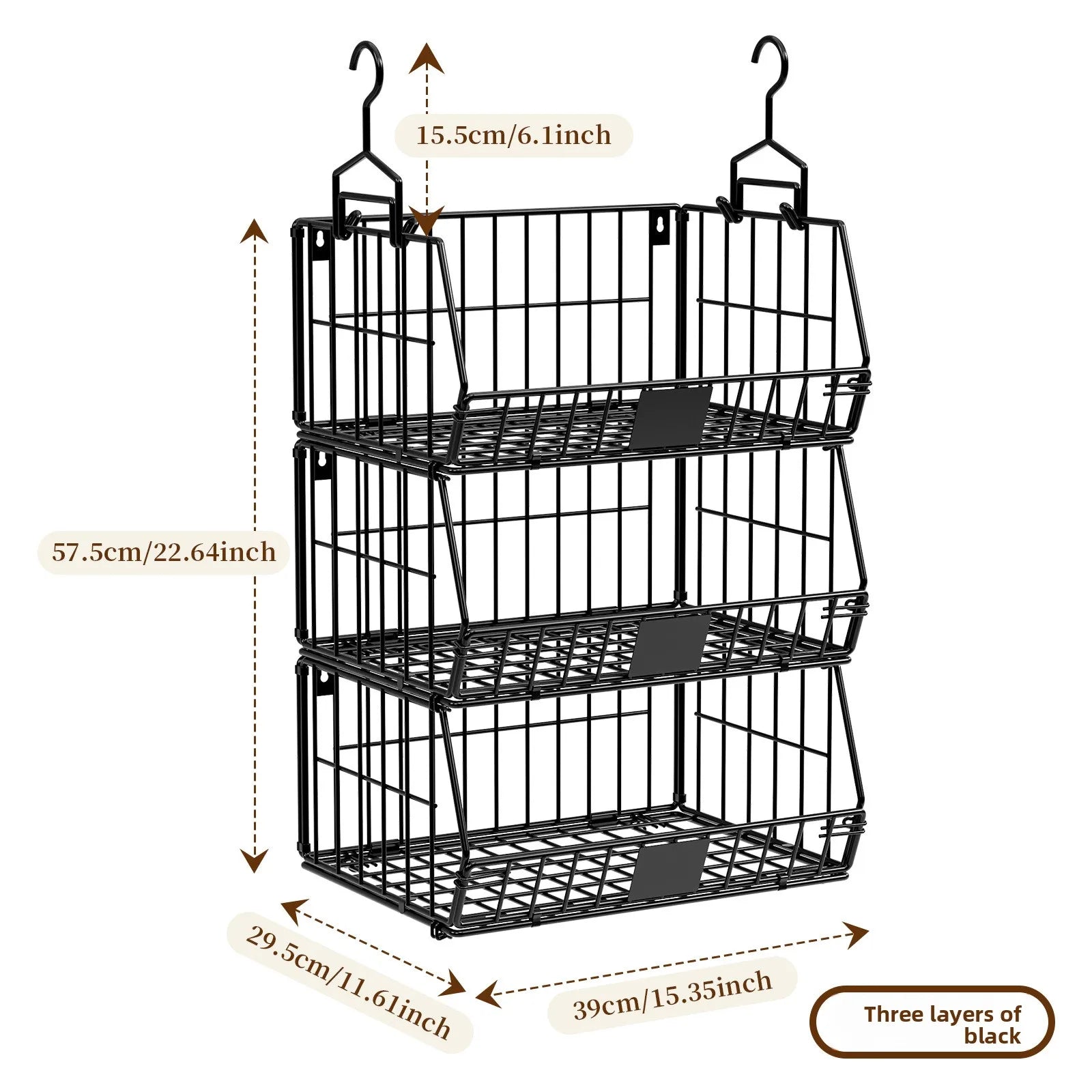 Wardrobe Storage Rack Suspended Layered Shelf Clothes Bags Organizing Basket Foldable Disassembly Storage Basket Oasis Select Black three layers