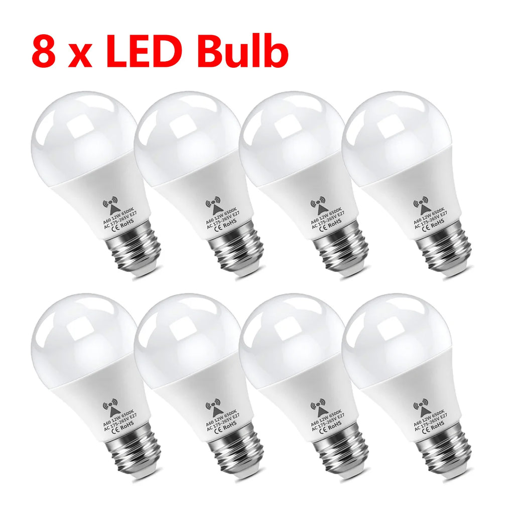 2-10Piece E27 Radar Induction LED Bulb 220V Radar Motion Activated Lamp Auto ON/OFF Built-in Radar/Light Sensors For Patio Stair Oasis Select 8PCS LED Bulb 12w