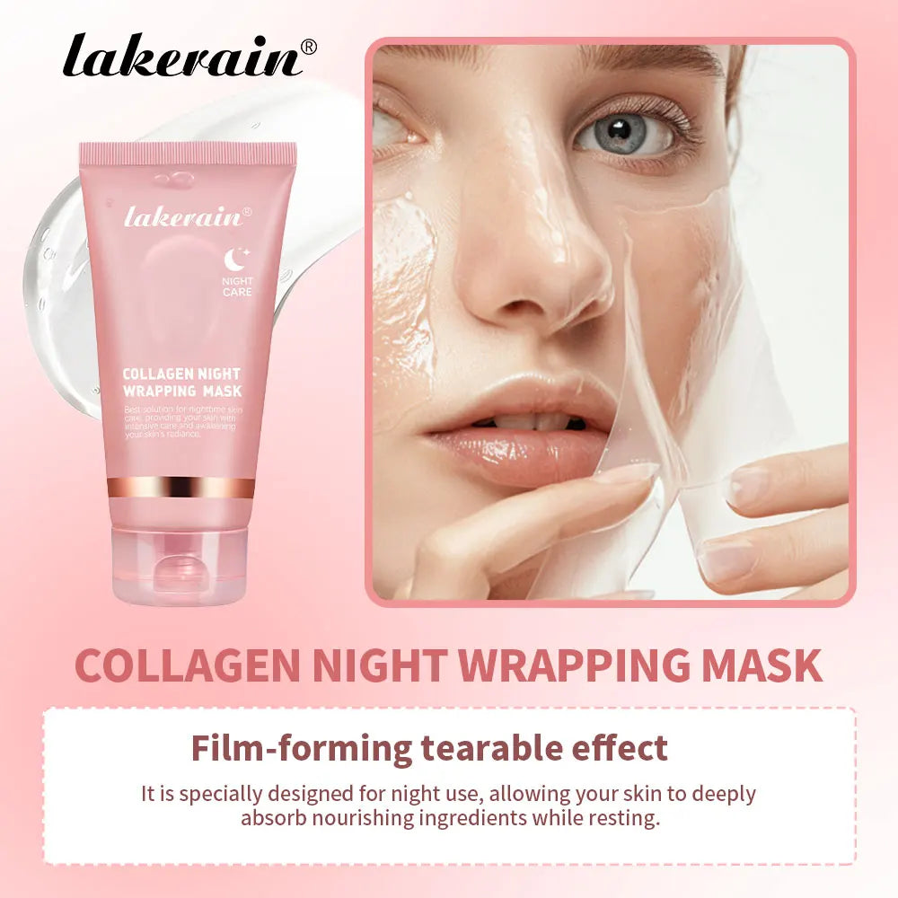 Collagen Overnight Wrapping Peel Off Facial Mask, Korean Collagen Night Wrapping Mask Deeply Hydrates Night Care Mask Cream 75ml Oasis Select