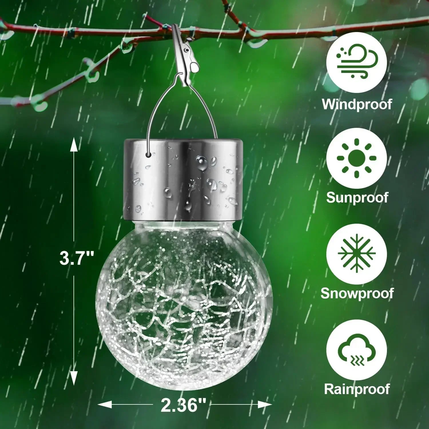 1/3/5PCS Solar Powered Outdoor Hanging Lights Colorful LED Cracked Glass Ball Design Waterproof Pathway Lantern for Garden Decor Oasis Select