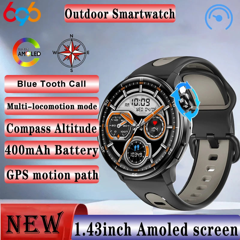 GPS Smart Watch Men Compass Women Amoled Display BT Call Outdoor Smartwatch Waterproof Sports Health Detection Altitude Pressure Oasis Select