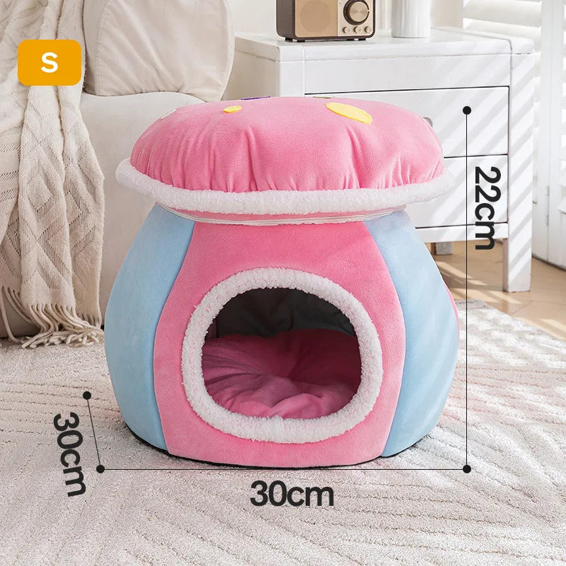 Mushroom Cat Bed Thickened and Warm in Winter, Rabbit Plush Detachable and Washable Pet Bed, Round Bed Small Dog Bed Products Oasis Select pink L 40x40x33cm