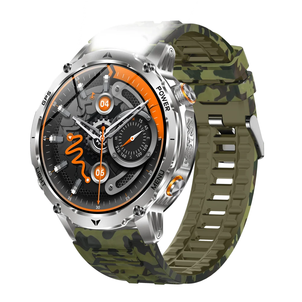Outdoor Smart Watch Men Lady Flashlight Heart Rate BT Call Sports Bracelets Health Smartwatch Waterproof Compass GPS SOS 1100mAh Oasis Select SOMCGNS
