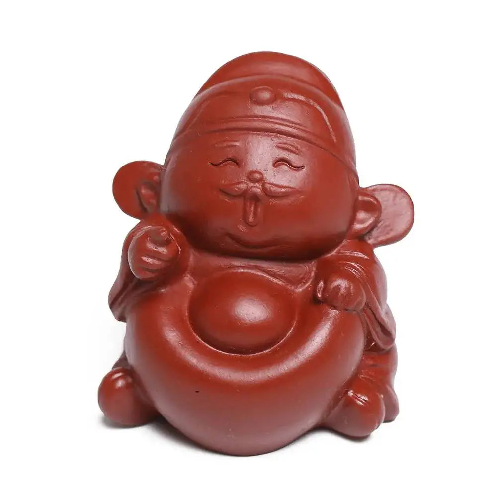 Zisha Tea Pet God Of Wealth Small Figurine Sculpture ea Plaything Tea Table Living Room Oasis Select