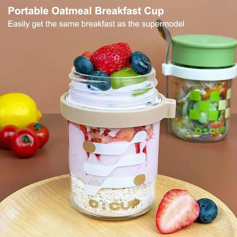 400ml Glass Overnight Oat Cup with Lid & Spoon | Breakfast Jar