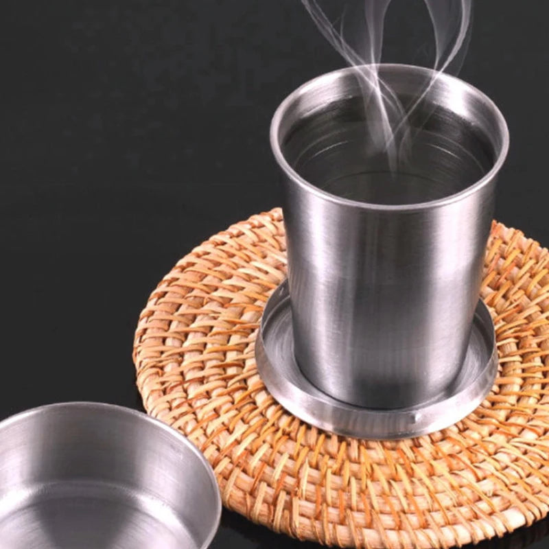 250ml Stainless Steel Keychain Water Cup with Retractable Teacups Portable Collapsible Outdoor Travel Camping Folding Cup Oasis Select