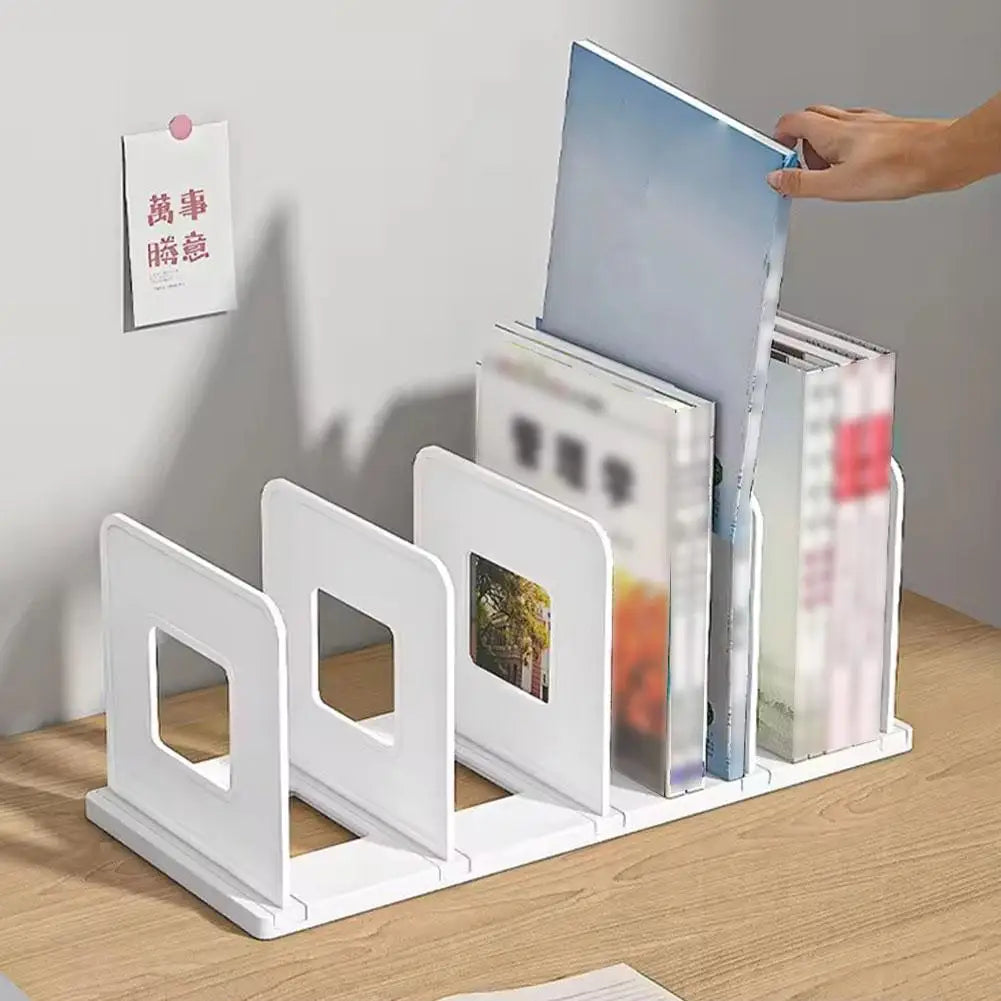 4-Grid Bookend Stand Desk Organizer – Books, CDs & Files