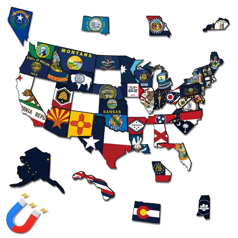 US States Culture Magnetic Puzzle Fridge Magnets American Travel Souvenir Map Jigsaw Refrigerator Stickers Oasis Select