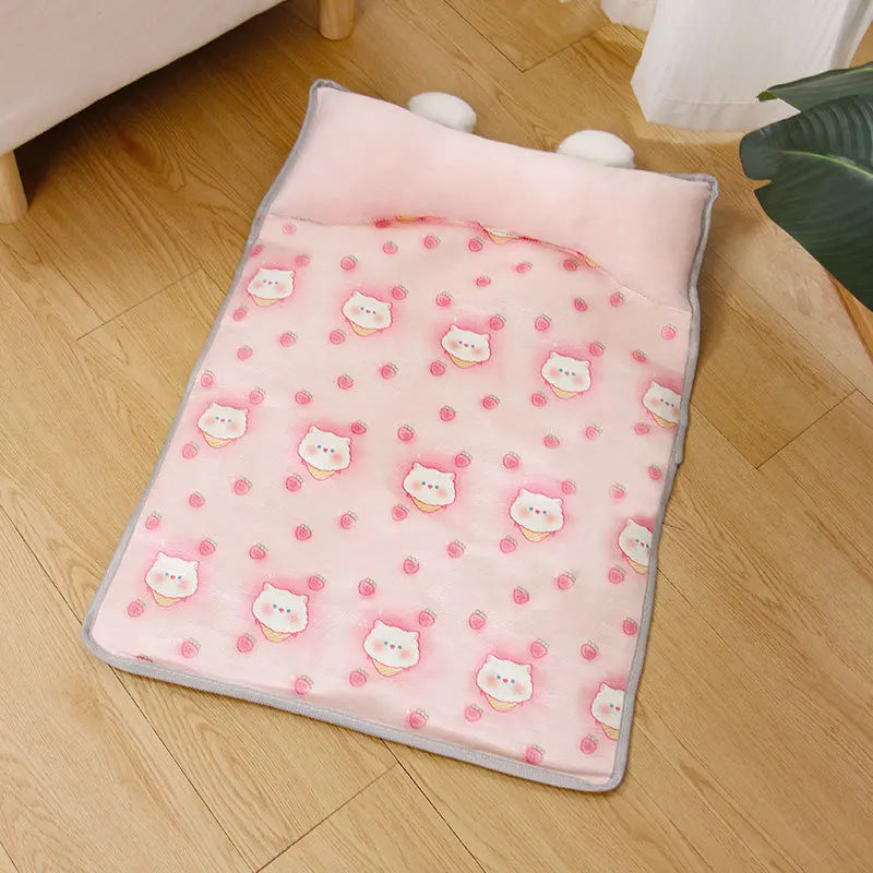 Dog Beds Cat Beds, Summer Ice Silk MATS, Dog Beds, Pet Supplies, Teddy Small and Medium-sized Dog Beds, Suitable for All Seasons Oasis Select Pink cat S 43x32x5cm