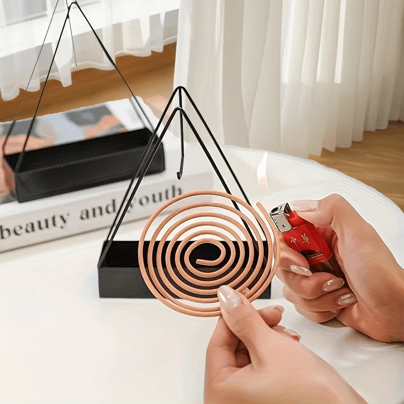 2pcs Metal Hanging Mosquito Coil Holder -Triangular Ash Collector Stand,Indoor Outdoor Incense Burner,Easy Clean Sturdy Mosquito Oasis Select