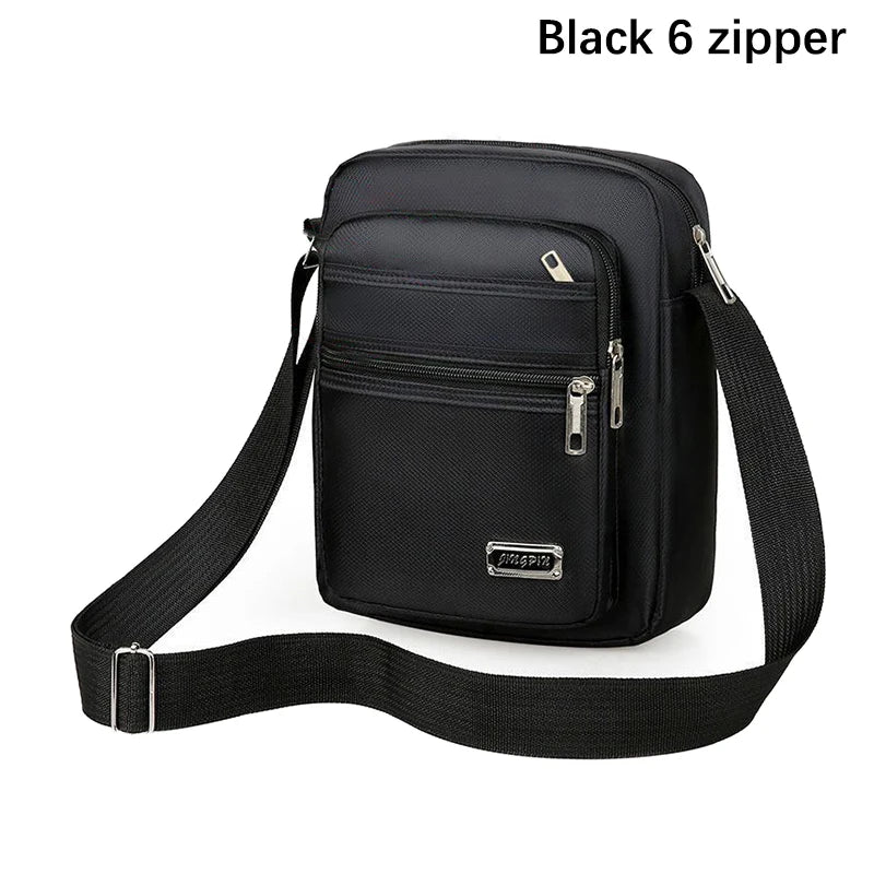 Men's Nylon Waterproof Crossbody Bag – Multi-Pocket Shoulder Crossbody Shoulder Bag Oasis Select Black 6 zippers