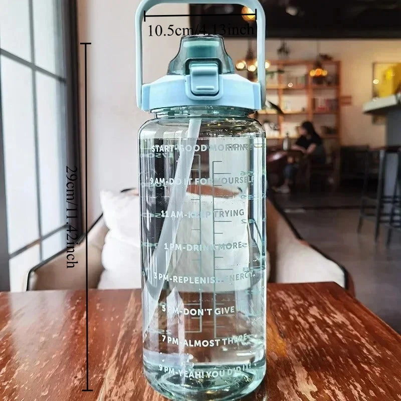 1pcs Large Capacity Motivational Water Bottle with Time Marker Leak-Proof Portable Sports Jug with Straw & Handle for Gym Oasis Select green