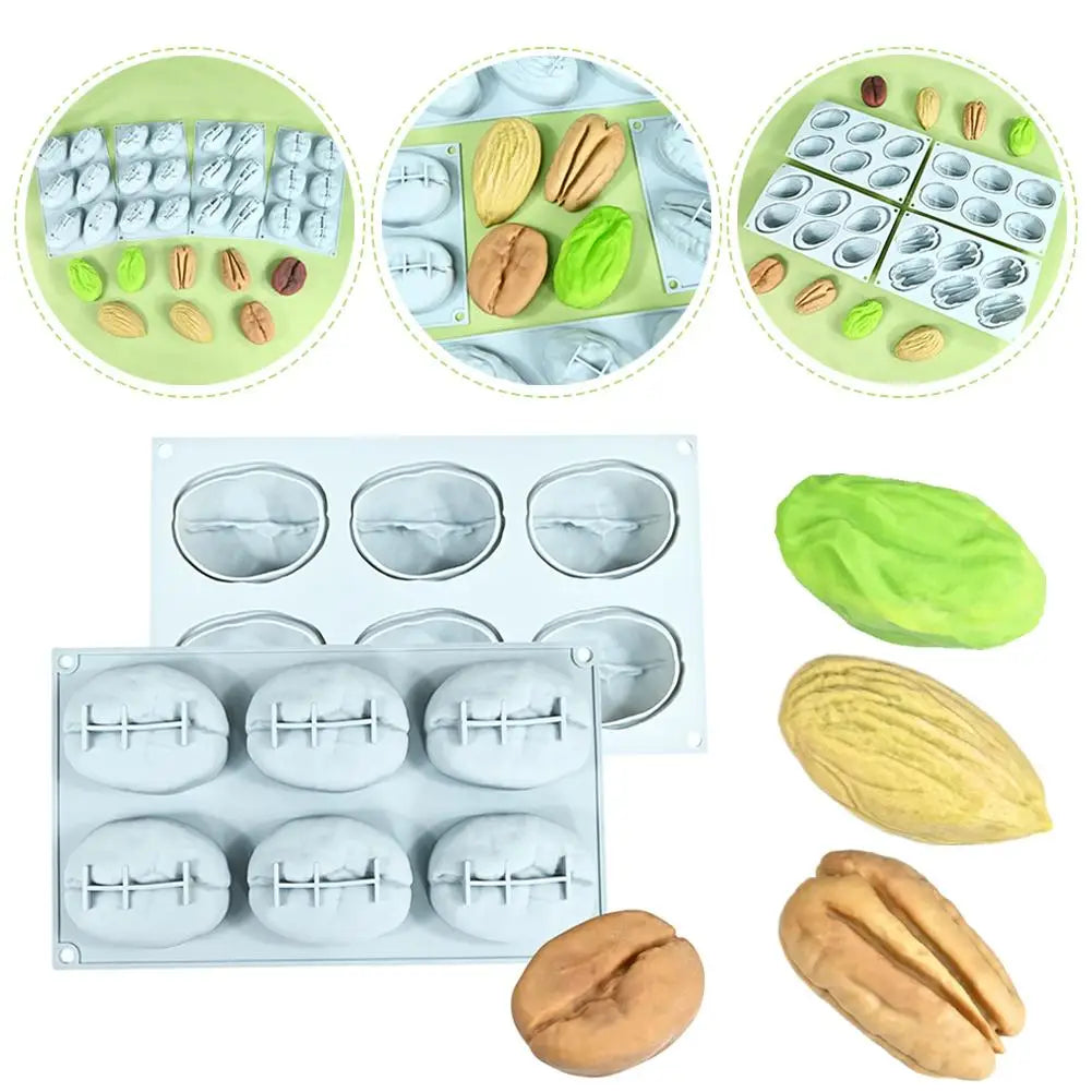 6 Cavity Nut Shaped Silicone Mold 3D Simulation Almond Pistachio Pecan Coffee Bean Mould Baking Tool for DIY Mousse Cake Pudding Oasis Select