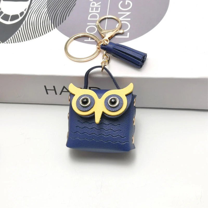 SXH 1PC Cute Key Bag Owl Coin Purse Mini School Bag Car Key Chain Pendant Lady Wallet Leather Coin Purses Coin Purse Keychain Oasis Select J