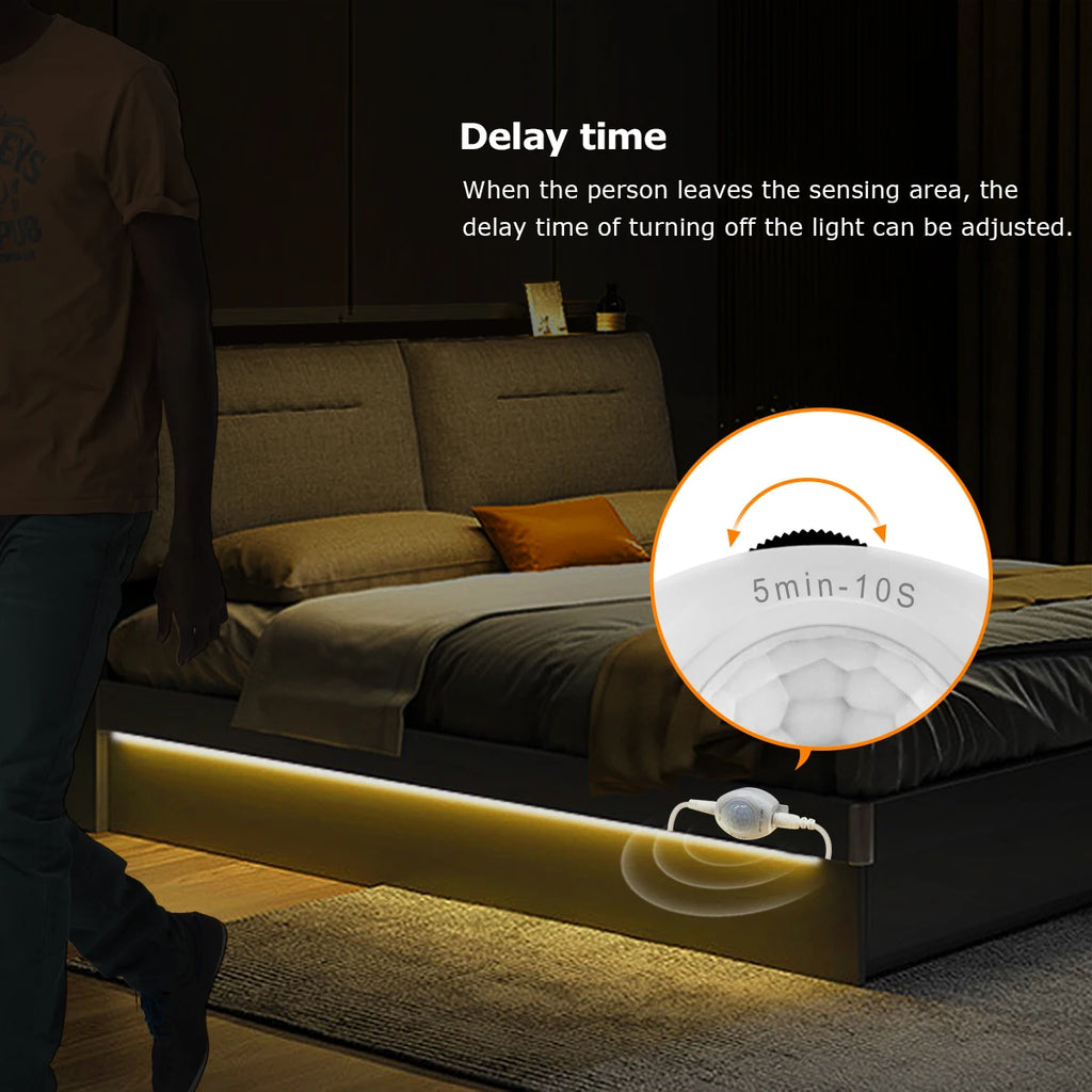 5V USB Smart PIR Motion Sensor LED Strip Light Auto ON/OFF 60leds/M Waterproof for Kitchen,Stair,Corrdior,Bedroom Night Lighting Oasis Select