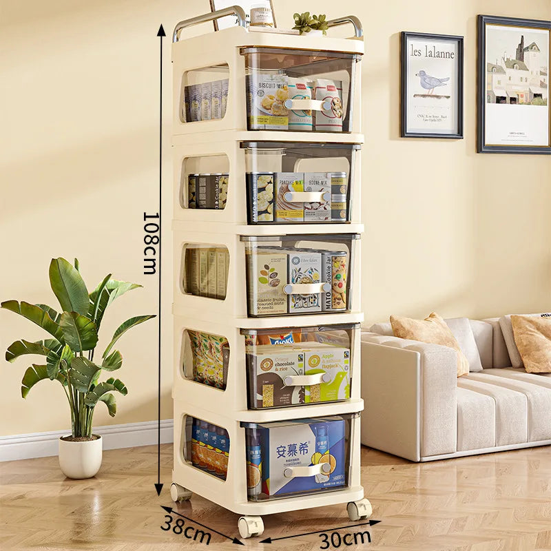 Household multi-functional movable dust storage cabinet, living room trolley, cream wind rack, drawer storage cabinet Oasis Select five layers