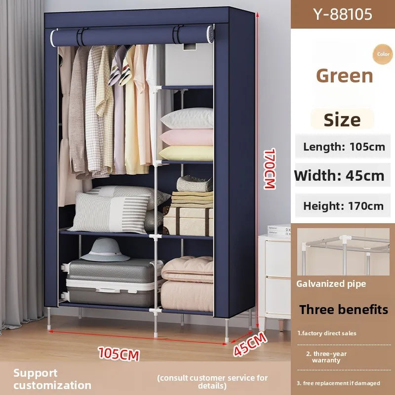 Multi-functional Wardrobe Home Bedroom Rental Room Storage Dormitory Cabinet Folding Wholesale Simple Cloth Wardrobe Durable Oasis Select navy blue