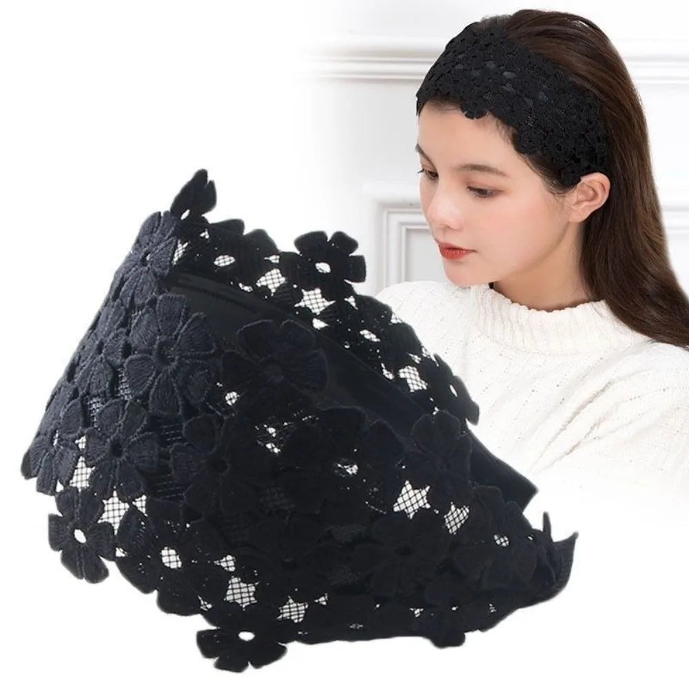 Fashion Embroidery Flower Lace Headband Anti-Slip Wide Edge Hair Hoop Handmade Hair Band Hair Accessories Oasis Select