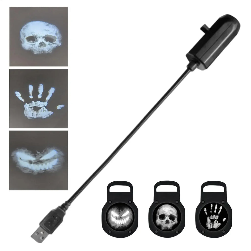 Halloween USB Projector Light Skull NightLight Ghost LED Lamp 360Degree Rotating Switchable Pattern Design Dark & Night Ambiance Oasis Select